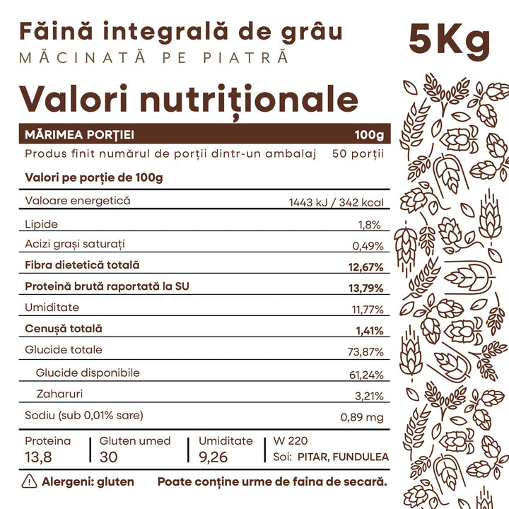 Făina integrală de grâu, 5kg, Biruința Olteniei