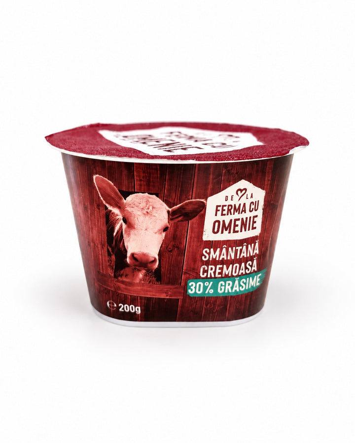 Smântână cremoasă 30% grăsime, Ferma cu Omenie, 200 g