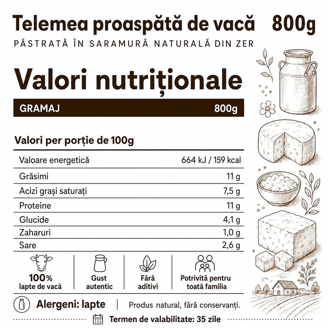 Telemea proaspata de vacă, Ferma cu Omenie, 800g