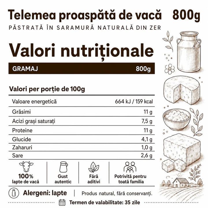 Telemea proaspata de vacă, Ferma cu Omenie, 800g