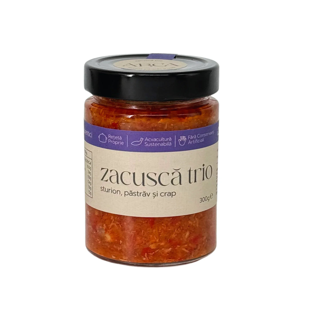 Zacuscă trio, sturion, păstrăv și crap, 300g, Arca